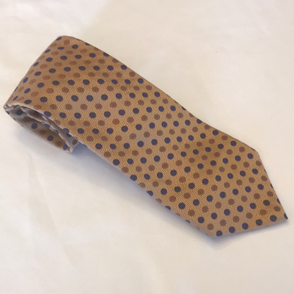 Ike Behar Silk Tie Gold w\ Blue & Gold Polka Dots